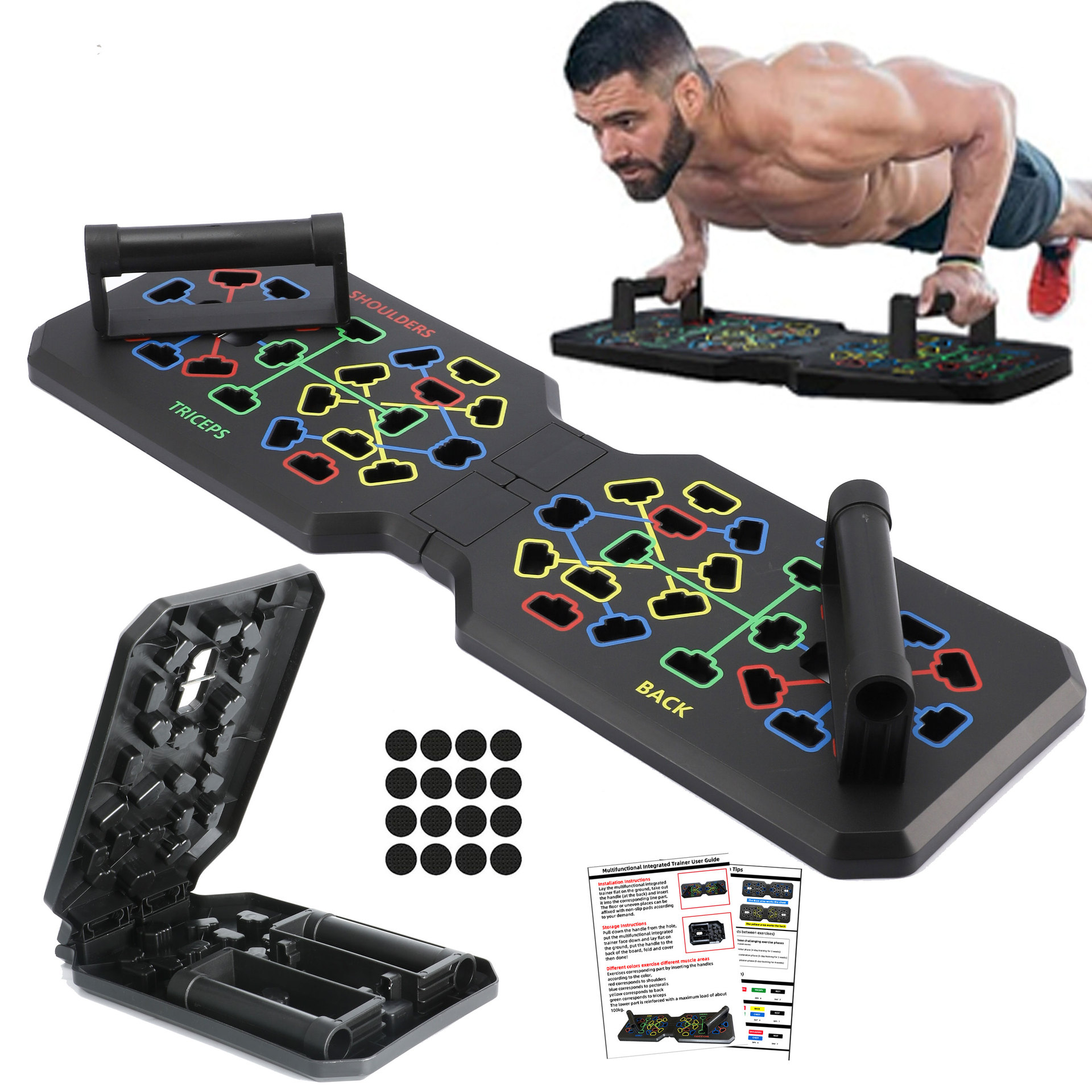 Push Up Board Foldable Multi Function - Sistema de prancha dobrável para flexões,