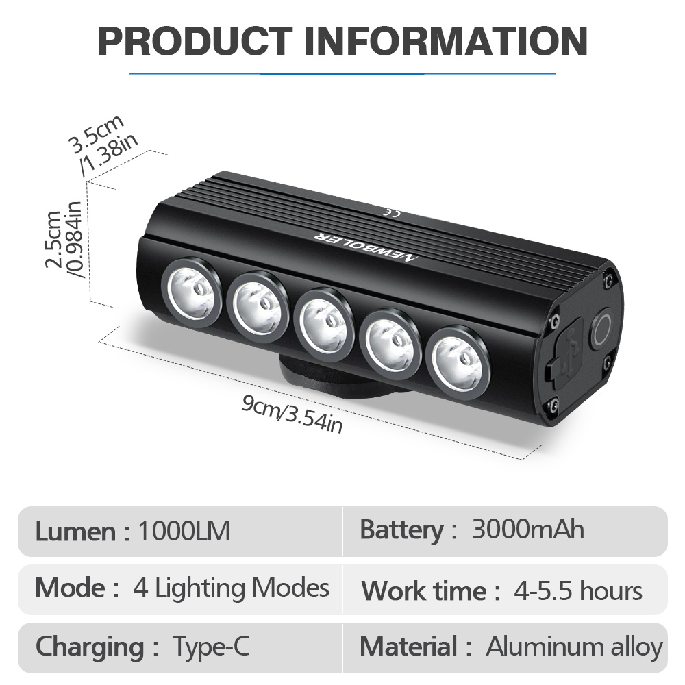 Newboler luz dianteira da bici - Rechargeable Bicycle Headlight 1000 Lumen avaliação e preço